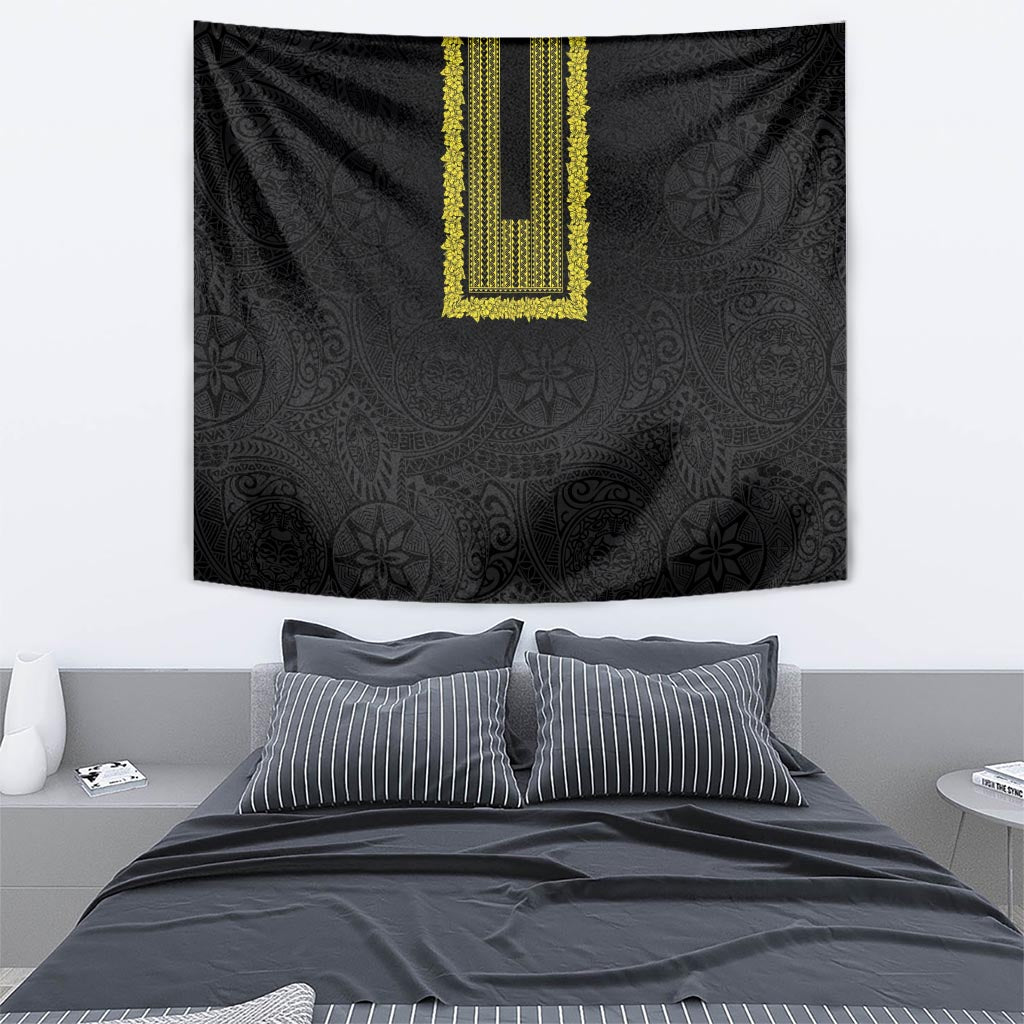 Philippines Polynesian Jasmine Pattern Tapestry With Barong Tagalog Black Style LT03 - Polynesian Pride