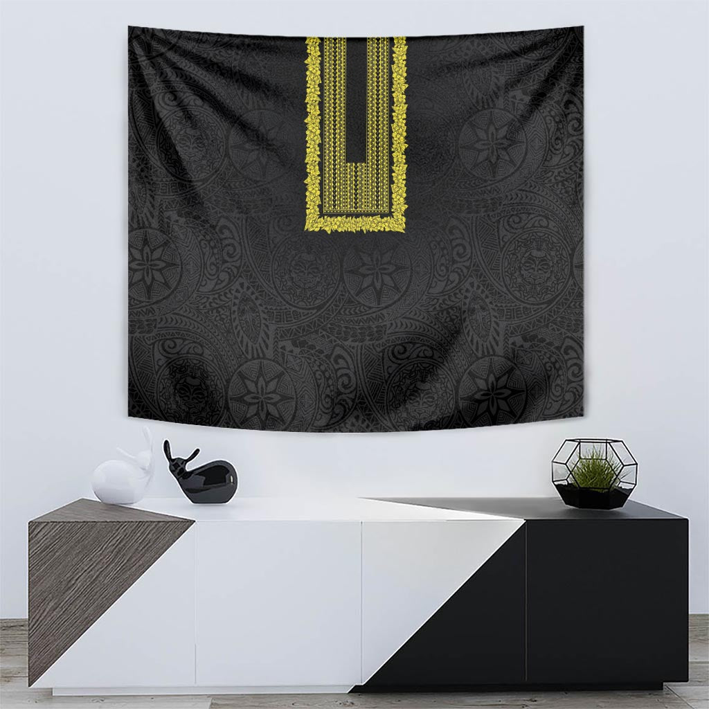 Philippines Polynesian Jasmine Pattern Tapestry With Barong Tagalog Black Style LT03 - Polynesian Pride