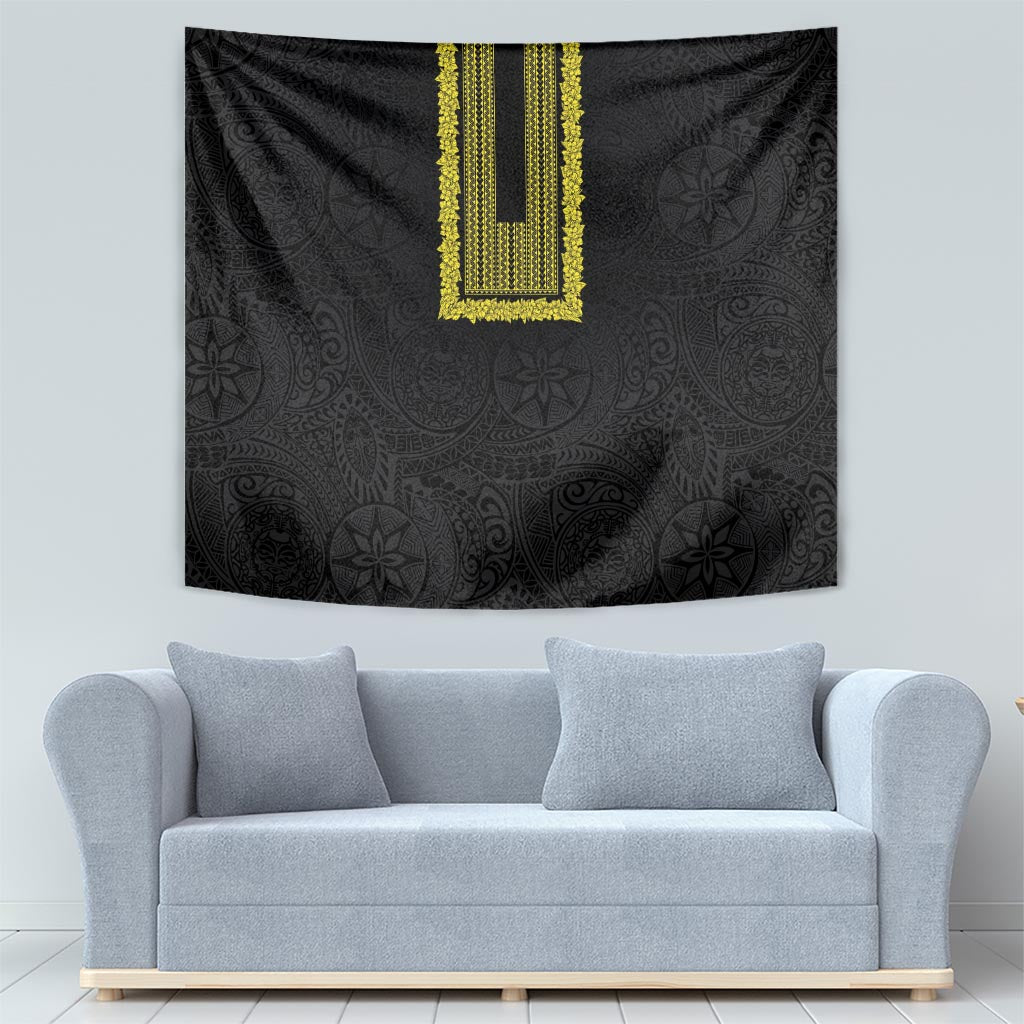 Philippines Polynesian Jasmine Pattern Tapestry With Barong Tagalog Black Style LT03 - Polynesian Pride