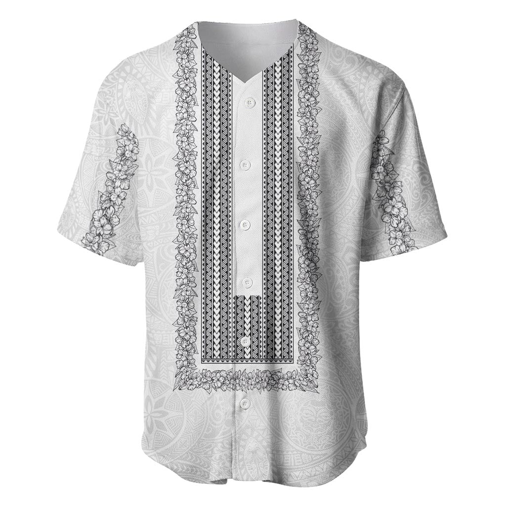 Philippines Polynesian Jasmine Pattern Baseball Jersey With Barong Tagalog White Style LT03 White - Polynesian Pride