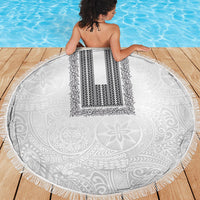 Philippines Polynesian Jasmine Pattern Beach Blanket With Barong Tagalog White Style LT03 - Polynesian Pride