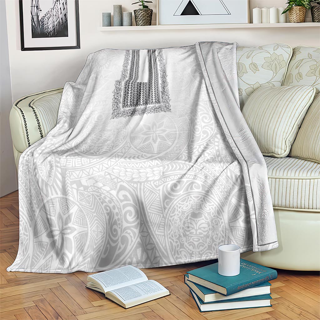 Philippines Polynesian Jasmine Pattern Blanket With Barong Tagalog White Style LT03 White - Polynesian Pride