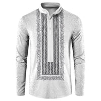 Philippines Polynesian Jasmine Pattern Button Sweatshirt With Barong Tagalog White Style LT03 White - Polynesian Pride