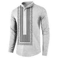 Philippines Polynesian Jasmine Pattern Button Sweatshirt With Barong Tagalog White Style LT03 - Polynesian Pride