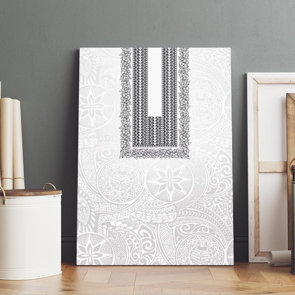 Philippines Polynesian Jasmine Pattern Canvas Wall Art With Barong Tagalog White Style LT03 - Polynesian Pride