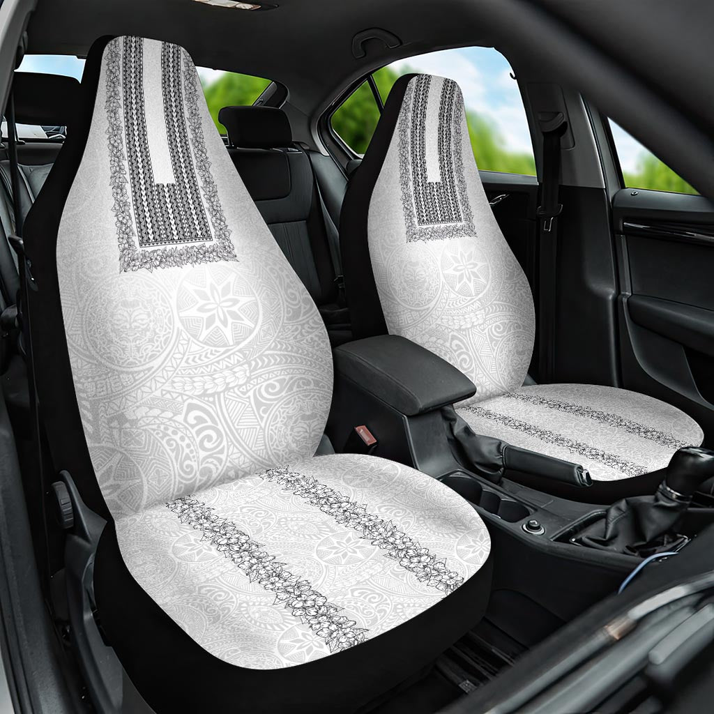 Philippines Polynesian Jasmine Pattern Car Seat Cover With Barong Tagalog White Style LT03 One Size White - Polynesian Pride