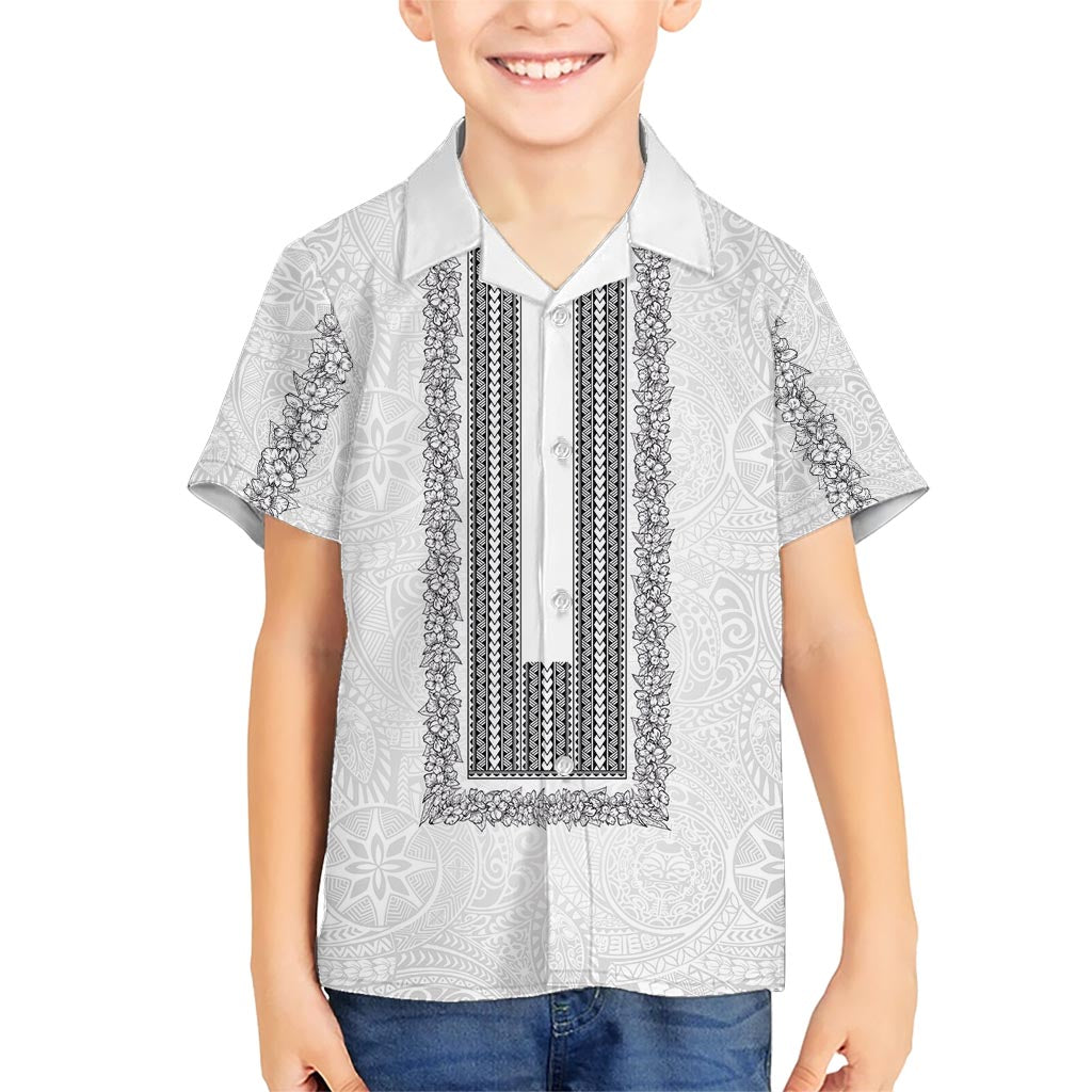 Philippines Polynesian Jasmine Pattern Hawaiian Shirt With Barong Tagalog White Style LT03 - Polynesian Pride