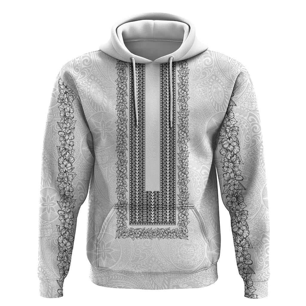 Philippines Polynesian Jasmine Pattern Hoodie With Barong Tagalog White Style LT03 Pullover Hoodie White - Polynesian Pride