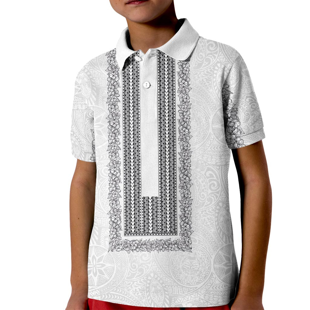Philippines Polynesian Jasmine Pattern Kid Polo Shirt With Barong Tagalog White Style LT03 Kid White - Polynesian Pride