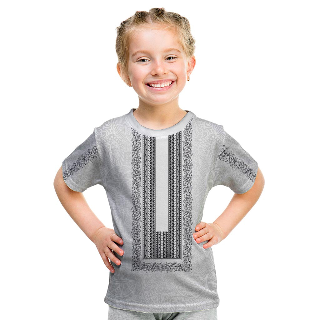 Philippines Polynesian Jasmine Pattern Kid T Shirt With Barong Tagalog White Style LT03 White - Polynesian Pride