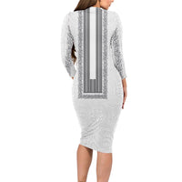 Philippines Polynesian Jasmine Pattern Long Sleeve Bodycon Dress With Barong Tagalog White Style LT03 - Polynesian Pride