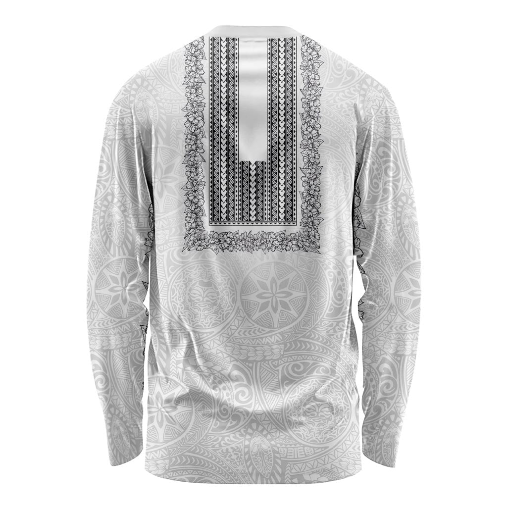 Philippines Polynesian Jasmine Pattern Long Sleeve Shirt With Barong Tagalog White Style LT03 - Polynesian Pride