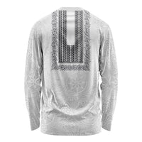Philippines Polynesian Jasmine Pattern Long Sleeve Shirt With Barong Tagalog White Style LT03 - Polynesian Pride