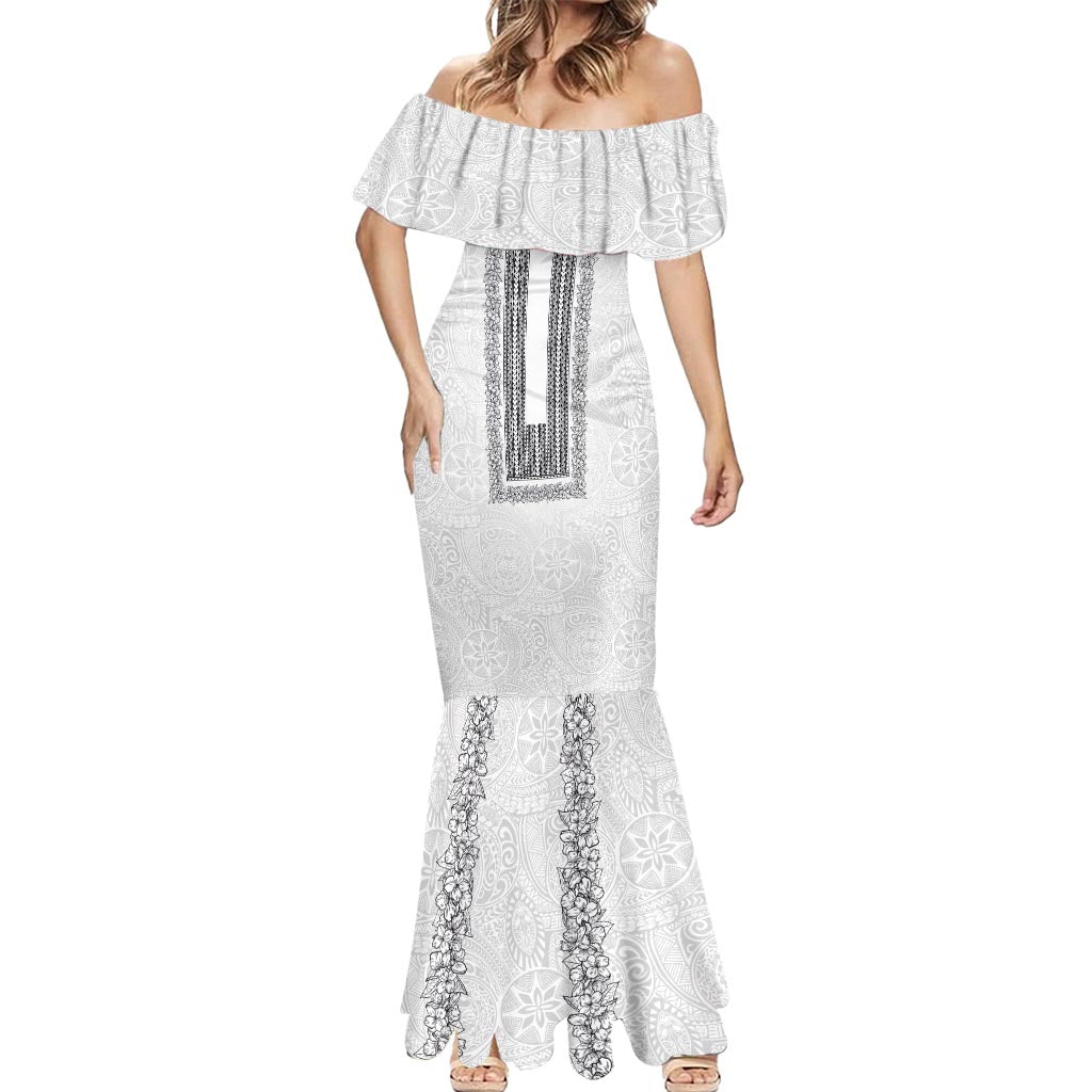 Philippines Polynesian Jasmine Pattern Mermaid Dress With Barong Tagalog White Style LT03 - Polynesian Pride