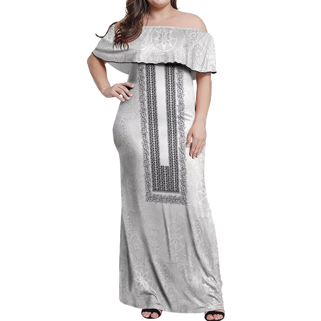 Philippines Polynesian Jasmine Pattern Off Shoulder Maxi Dress With Barong Tagalog White Style LT03 Women White - Polynesian Pride