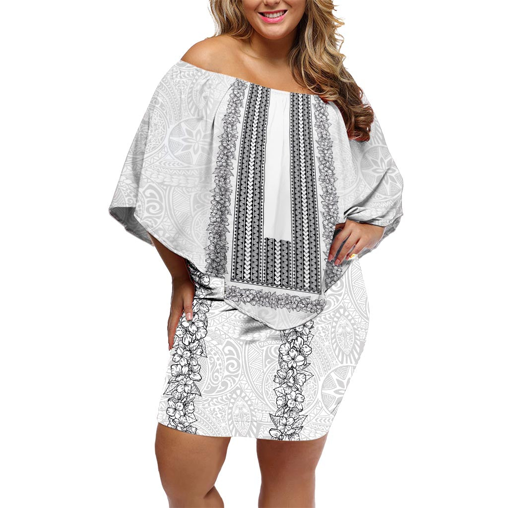 Philippines Polynesian Jasmine Pattern Off Shoulder Short Dress With Barong Tagalog White Style LT03 Women White - Polynesian Pride