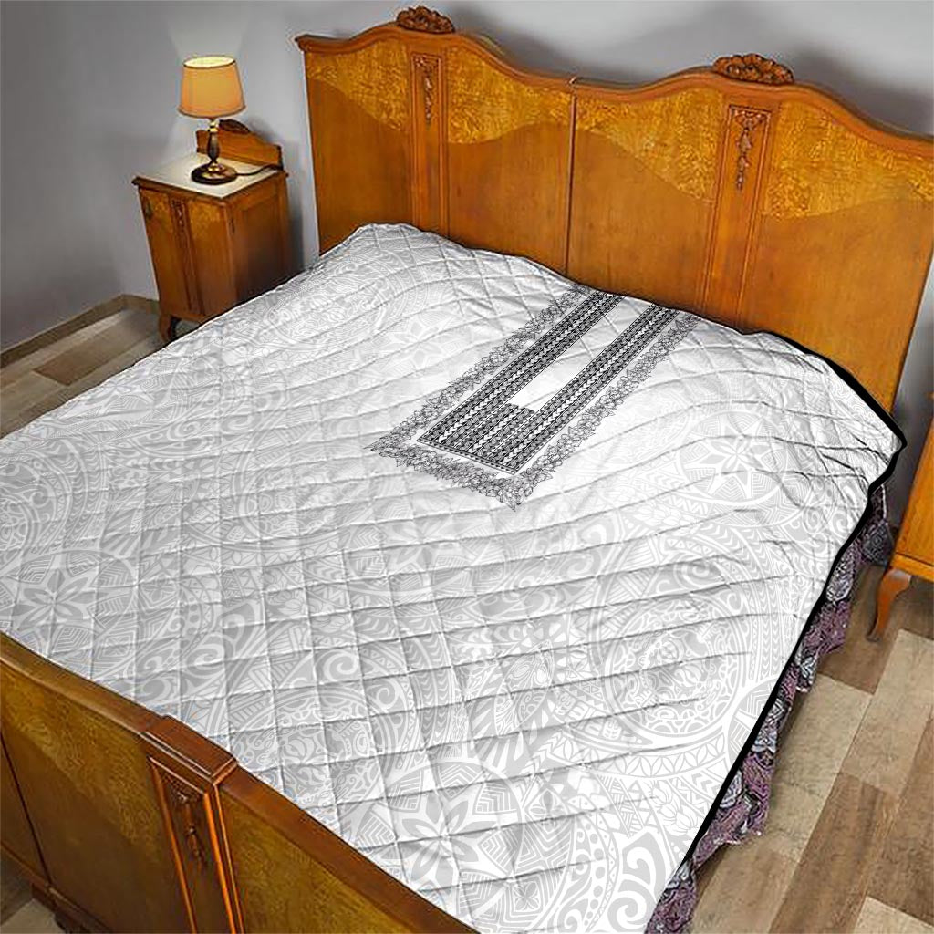 Philippines Polynesian Jasmine Pattern Quilt With Barong Tagalog White Style LT03 - Polynesian Pride