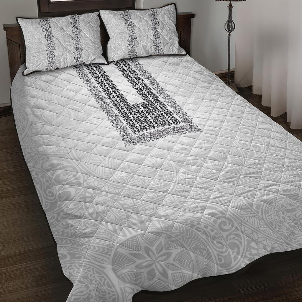 Philippines Polynesian Jasmine Pattern Quilt Bed Set With Barong Tagalog White Style LT03 White - Polynesian Pride