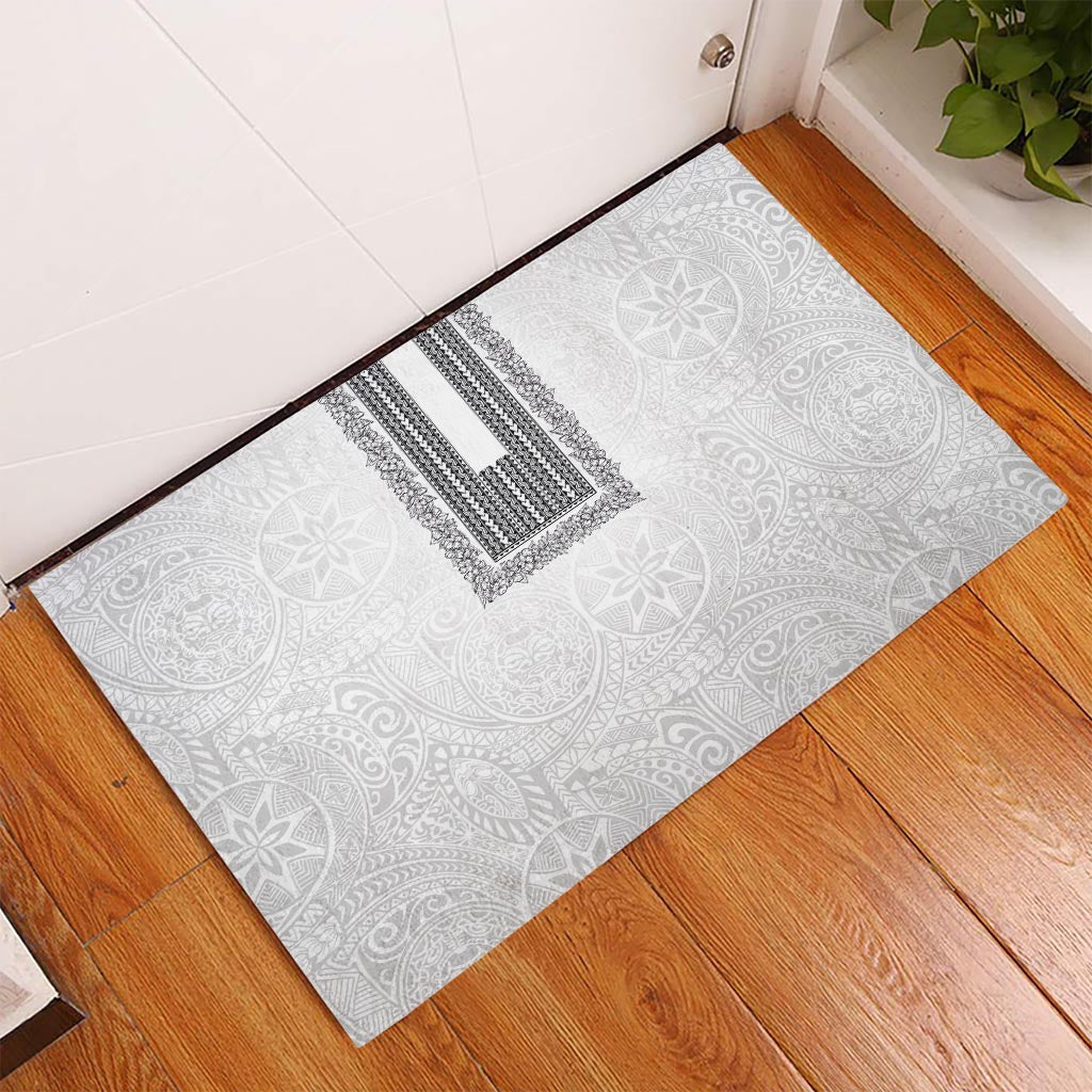 Philippines Polynesian Jasmine Pattern Rubber Doormat With Barong Tagalog White Style LT03 White - Polynesian Pride