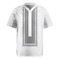 Philippines Polynesian Jasmine Pattern Rugby Jersey With Barong Tagalog White Style LT03 White - Polynesian Pride