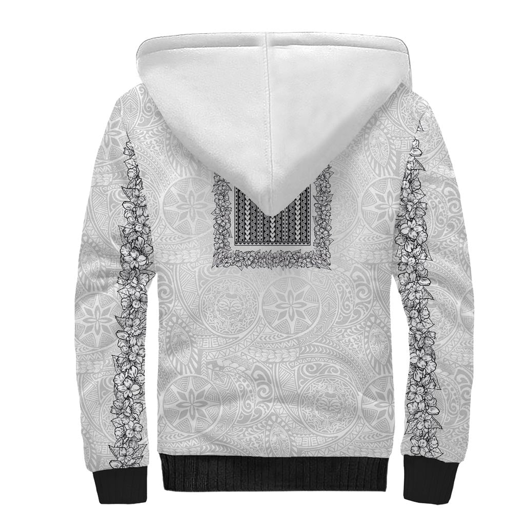 Philippines Polynesian Jasmine Pattern Sherpa Hoodie With Barong Tagalog White Style LT03 - Polynesian Pride