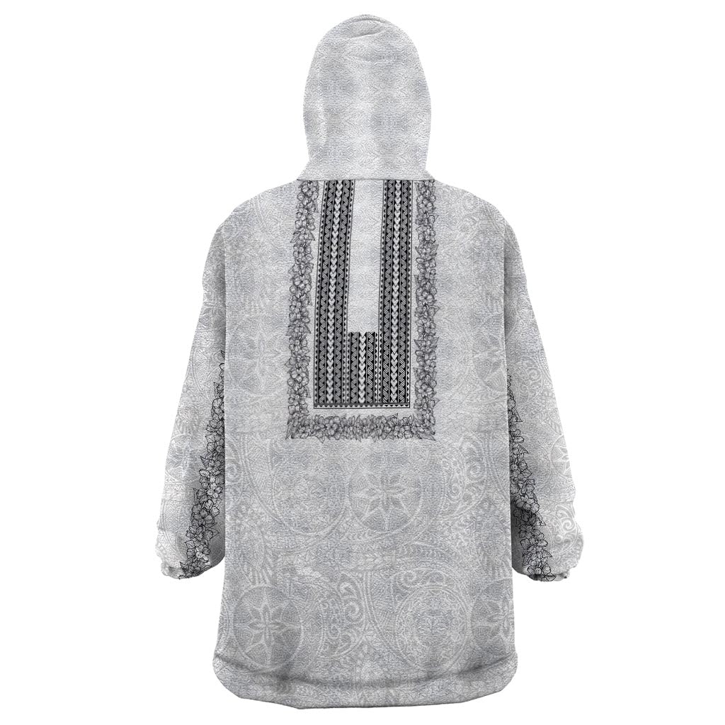 Philippines Polynesian Jasmine Pattern Wearable Blanket Hoodie With Barong Tagalog White Style LT03 - Polynesian Pride