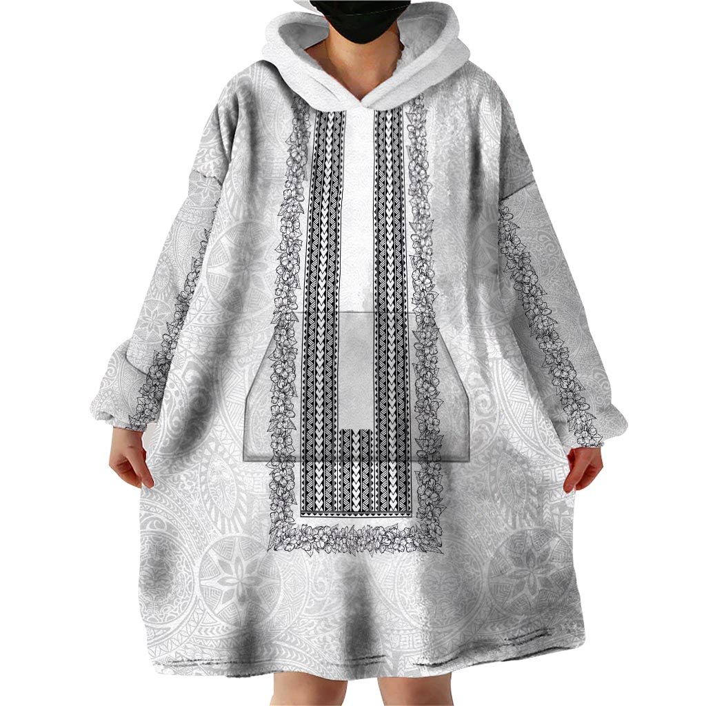 Philippines Polynesian Jasmine Pattern Wearable Blanket Hoodie With Barong Tagalog White Style LT03 - Polynesian Pride