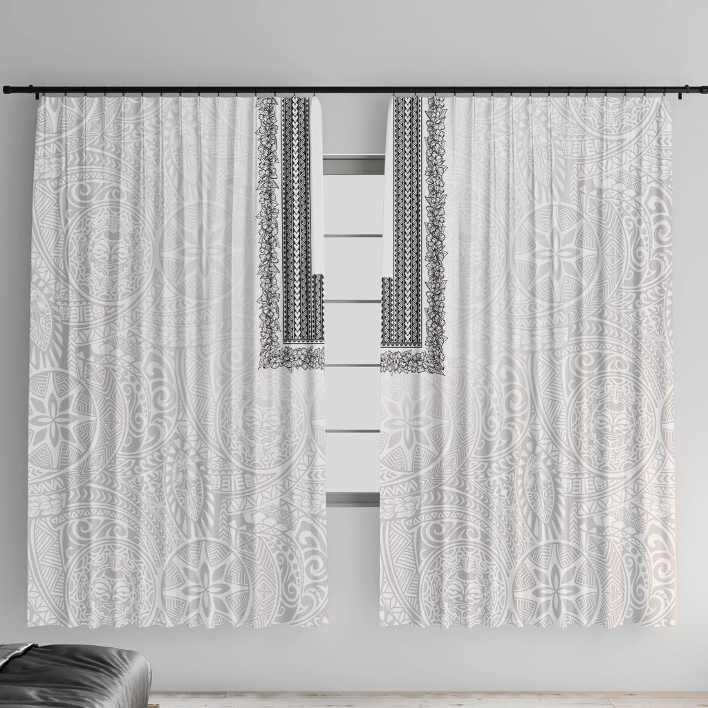 Philippines Polynesian Jasmine Pattern Window Curtain With Barong Tagalog White Style LT03 With Hooks White - Polynesian Pride