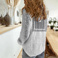 Philippines Polynesian Jasmine Pattern Women Casual Shirt With Barong Tagalog White Style LT03 - Polynesian Pride