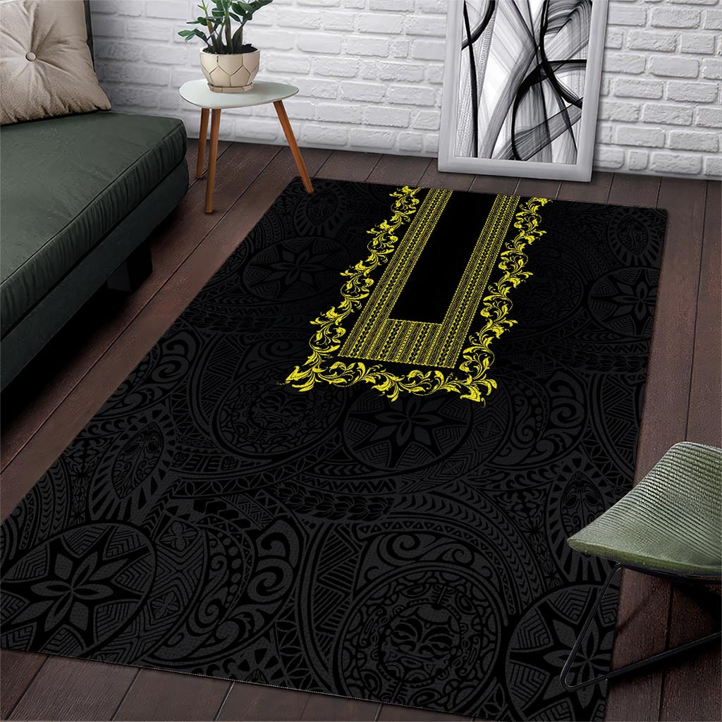 Philippines Polynesian Floral Pattern Area Rug With Barong Tagalog Black Style LT03 Black - Polynesian Pride