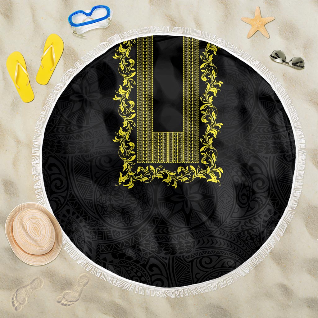 Philippines Polynesian Floral Pattern Beach Blanket With Barong Tagalog Black Style LT03 One Size 150cm Black - Polynesian Pride