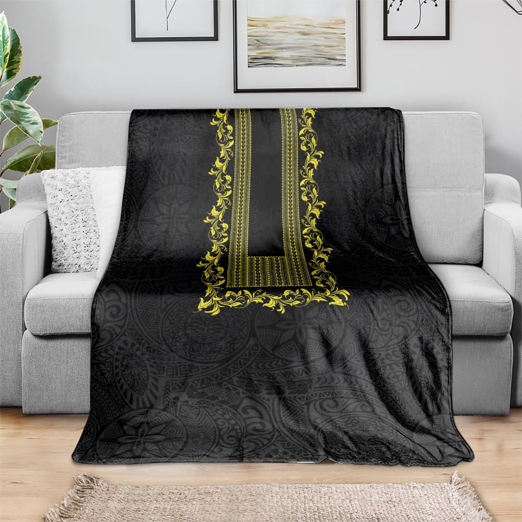 Philippines Polynesian Floral Pattern Blanket With Barong Tagalog Black Style LT03 - Polynesian Pride