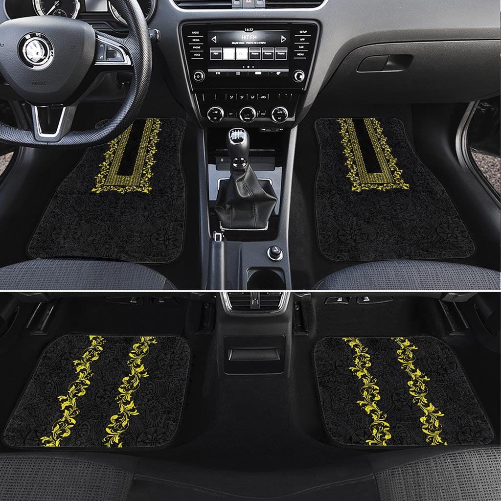 Philippines Polynesian Floral Pattern Car Mats With Barong Tagalog Black Style LT03 Set 4pcs Black - Polynesian Pride