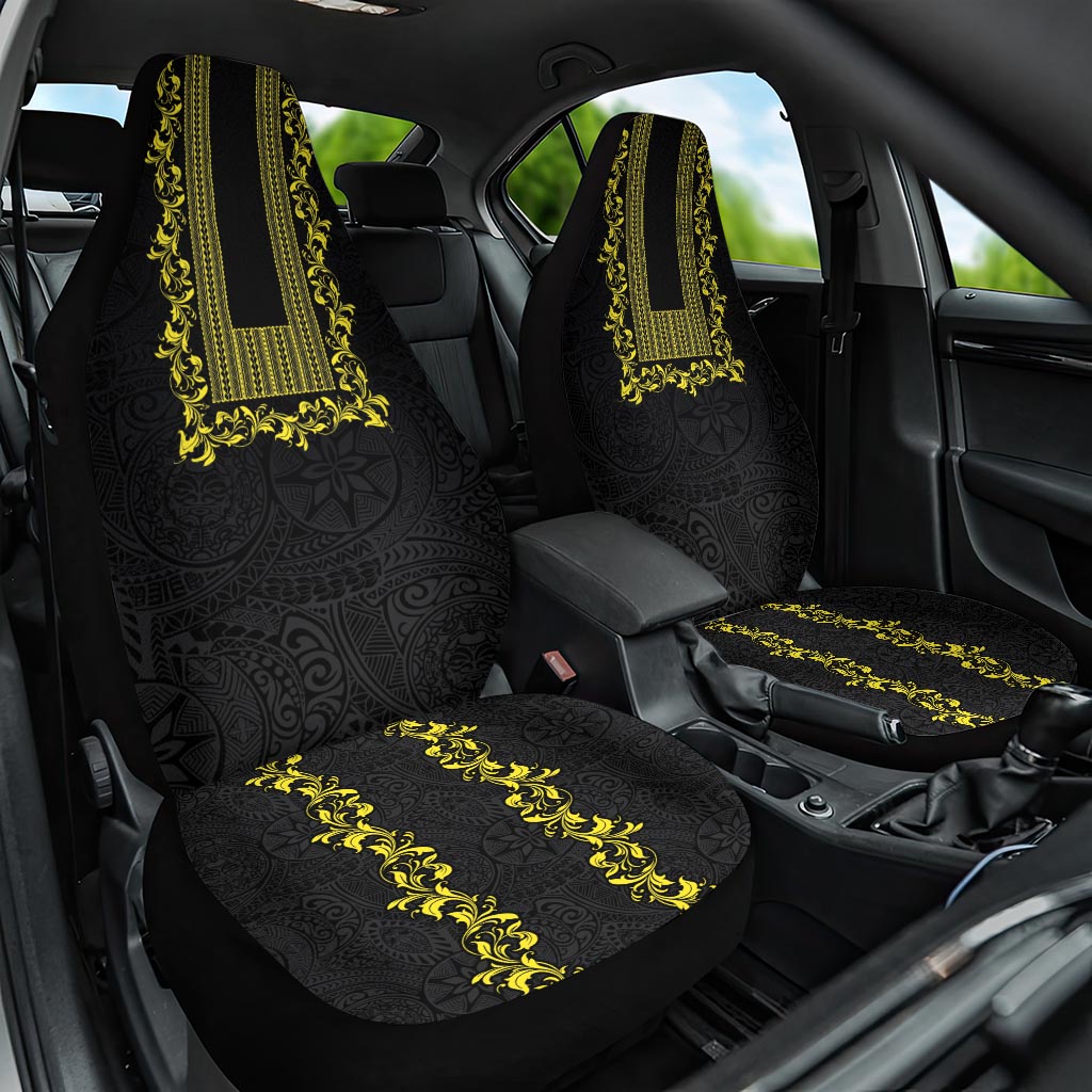 Philippines Polynesian Floral Pattern Car Seat Cover With Barong Tagalog Black Style LT03 One Size Black - Polynesian Pride