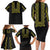 Philippines Polynesian Floral Pattern Family Matching Long Sleeve Bodycon Dress and Hawaiian Shirt With Barong Tagalog Black Style