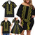 Philippines Polynesian Floral Pattern Family Matching Off Shoulder Short Dress and Hawaiian Shirt With Barong Tagalog Black Style