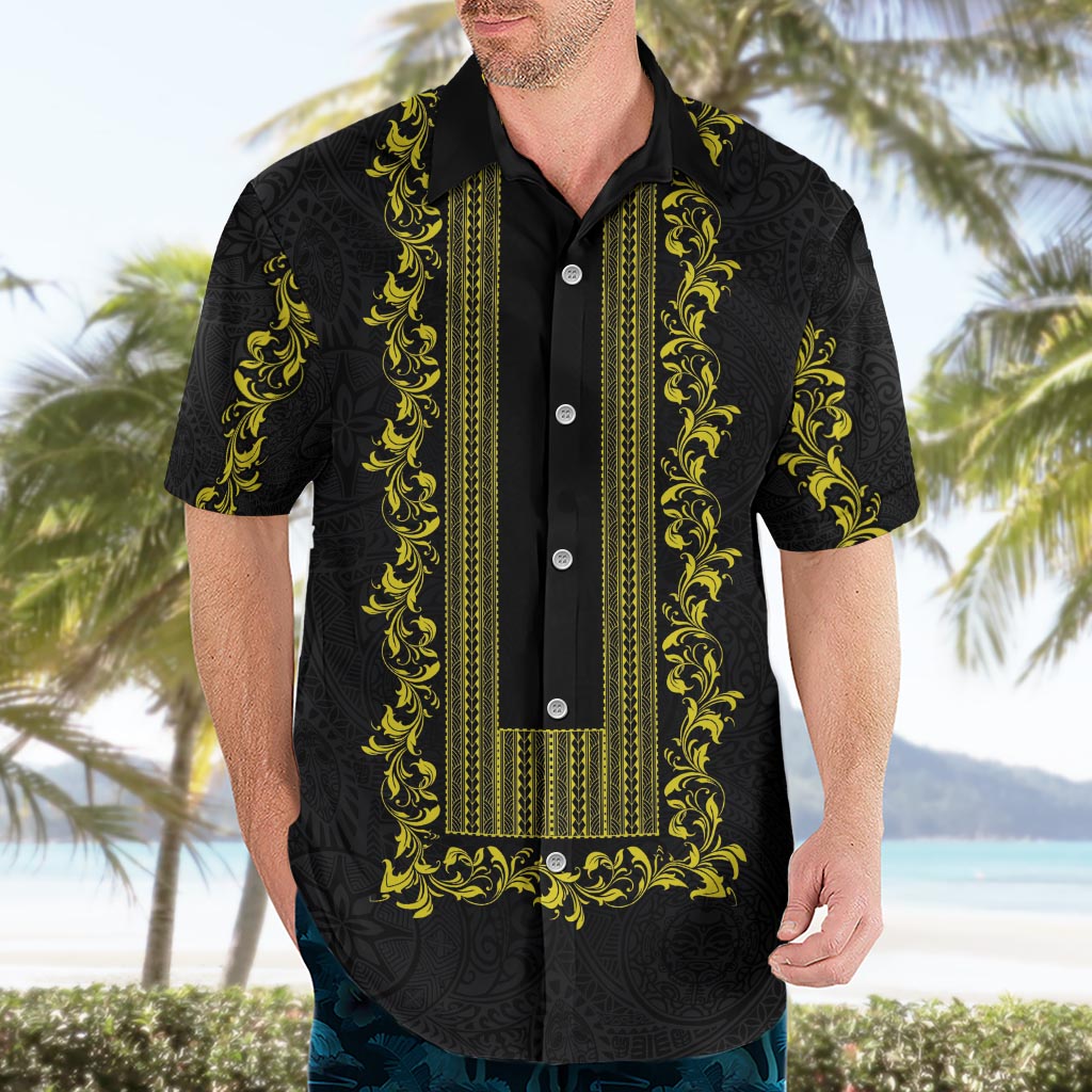 Philippines Polynesian Floral Pattern Hawaiian Shirt With Barong Tagalog Black Style LT03 - Polynesian Pride