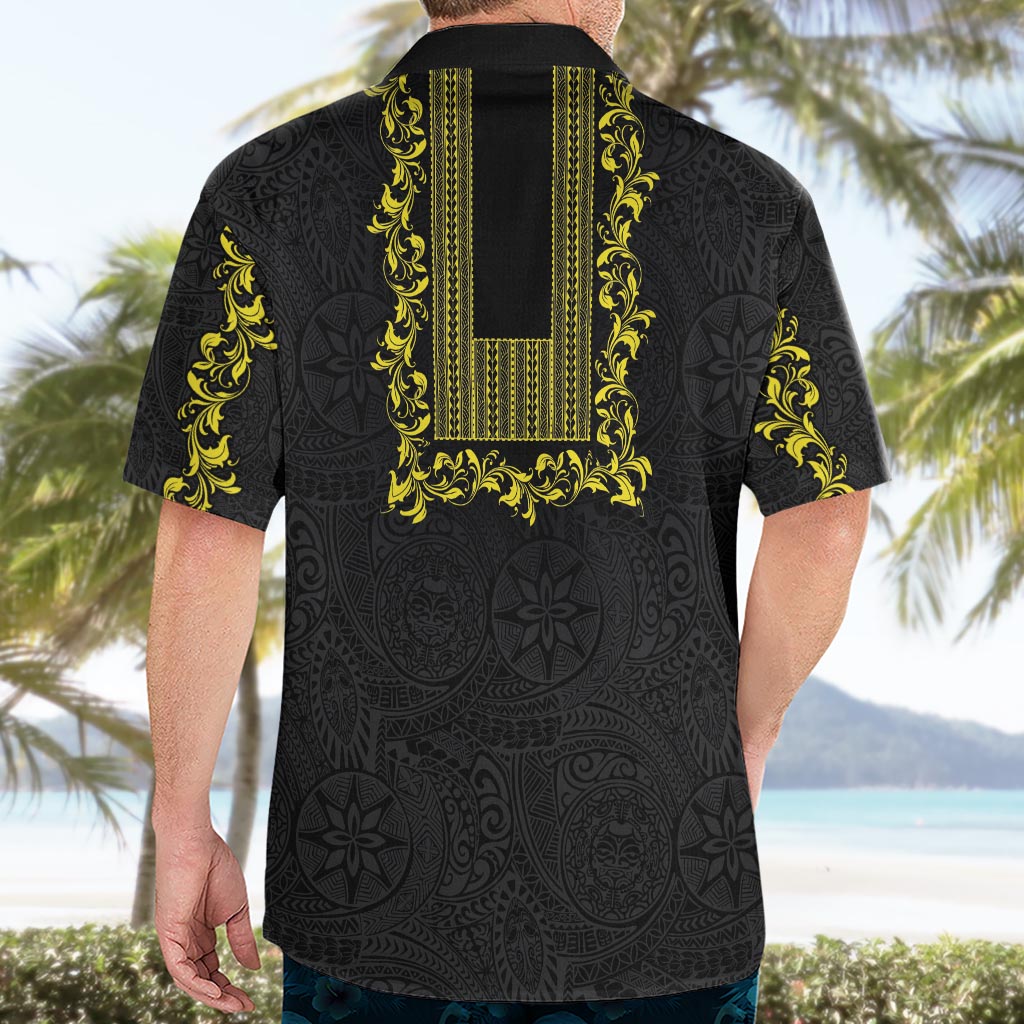 Philippines Polynesian Floral Pattern Hawaiian Shirt With Barong Tagalog Black Style LT03 - Polynesian Pride