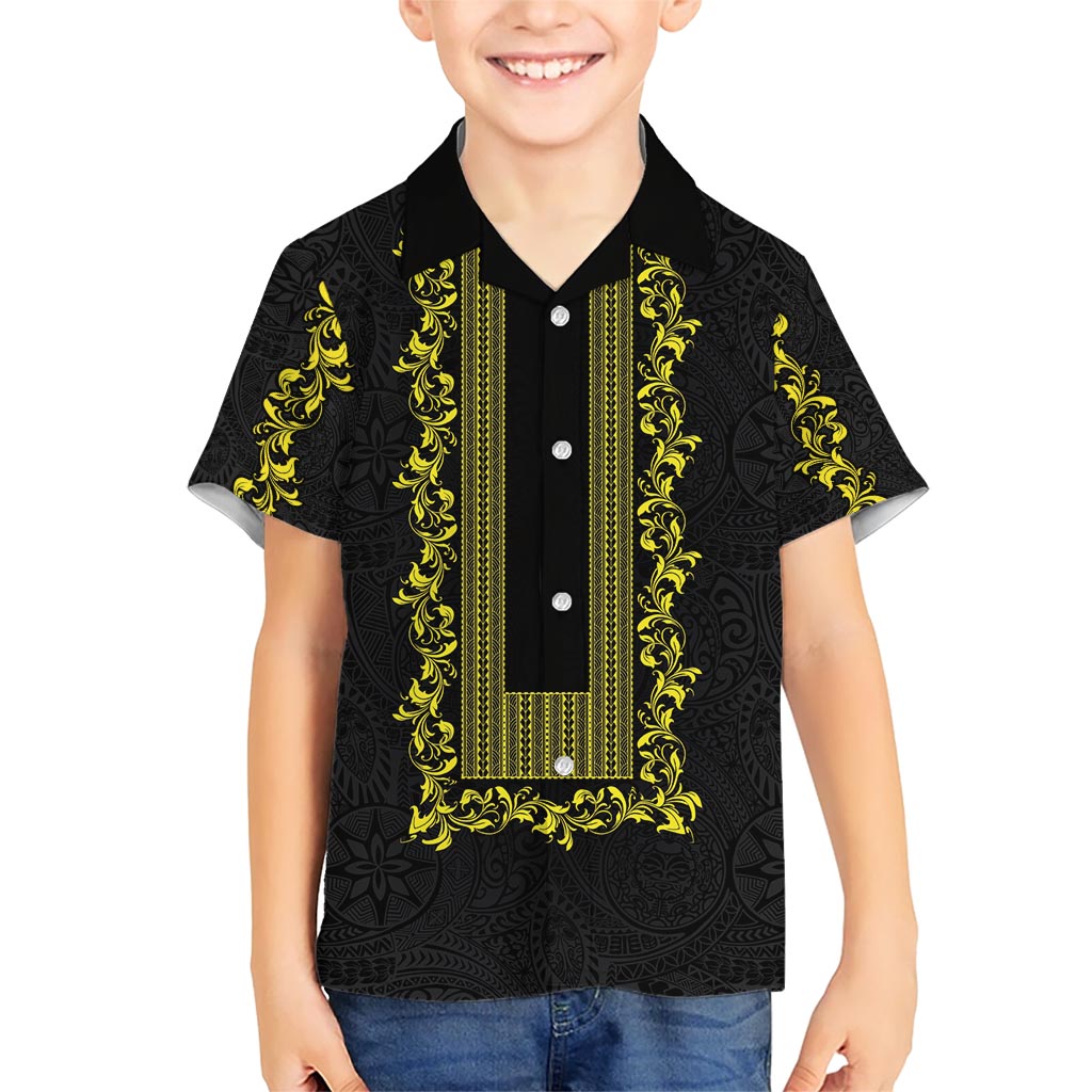 Philippines Polynesian Floral Pattern Hawaiian Shirt With Barong Tagalog Black Style LT03 - Polynesian Pride
