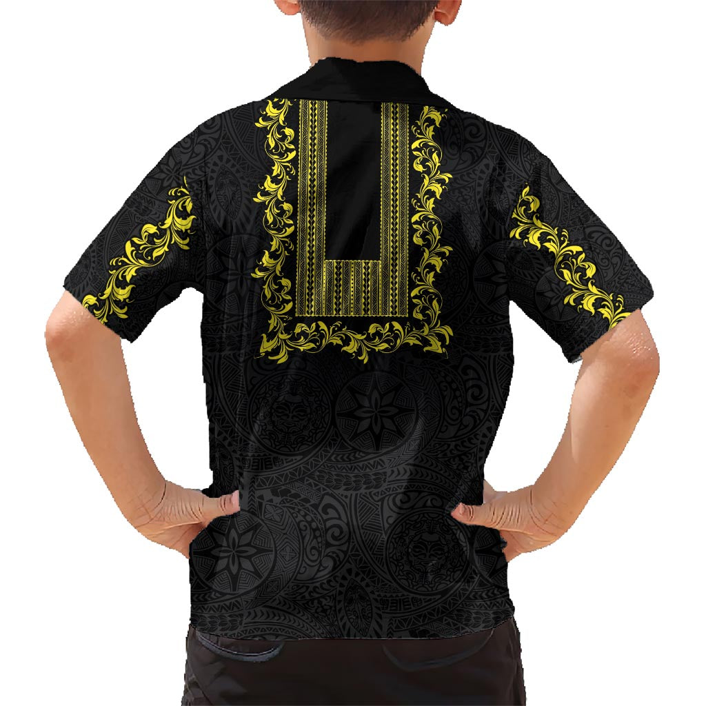 Philippines Polynesian Floral Pattern Hawaiian Shirt With Barong Tagalog Black Style LT03 - Polynesian Pride