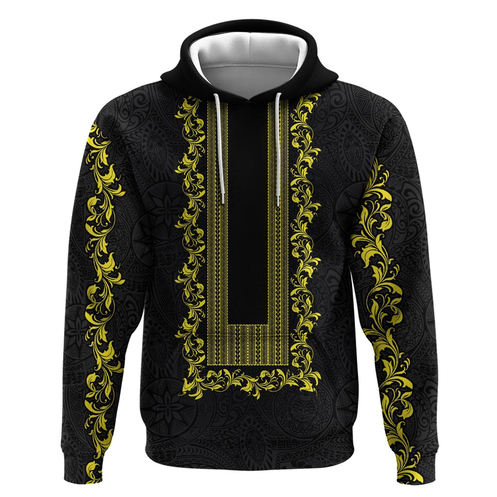 Philippines Polynesian Floral Pattern Hoodie With Barong Tagalog Black Style LT03 Pullover Hoodie Black - Polynesian Pride