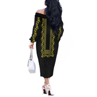 Philippines Polynesian Floral Pattern Off The Shoulder Long Sleeve Dress With Barong Tagalog Black Style LT03 - Polynesian Pride