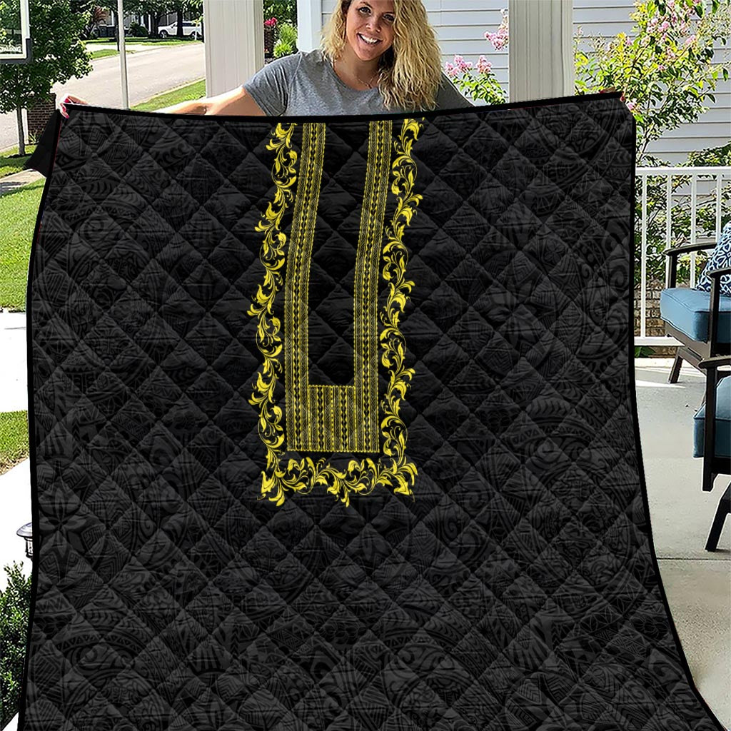 Philippines Polynesian Floral Pattern Quilt With Barong Tagalog Black Style LT03 Black - Polynesian Pride