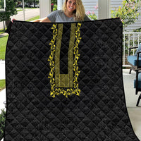 Philippines Polynesian Floral Pattern Quilt With Barong Tagalog Black Style LT03 Black - Polynesian Pride
