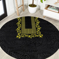 Philippines Polynesian Floral Pattern Round Carpet With Barong Tagalog Black Style LT03 Black - Polynesian Pride
