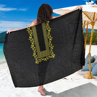 Philippines Polynesian Floral Pattern Sarong With Barong Tagalog Black Style LT03 One Size 44 x 66 inches Black - Polynesian Pride