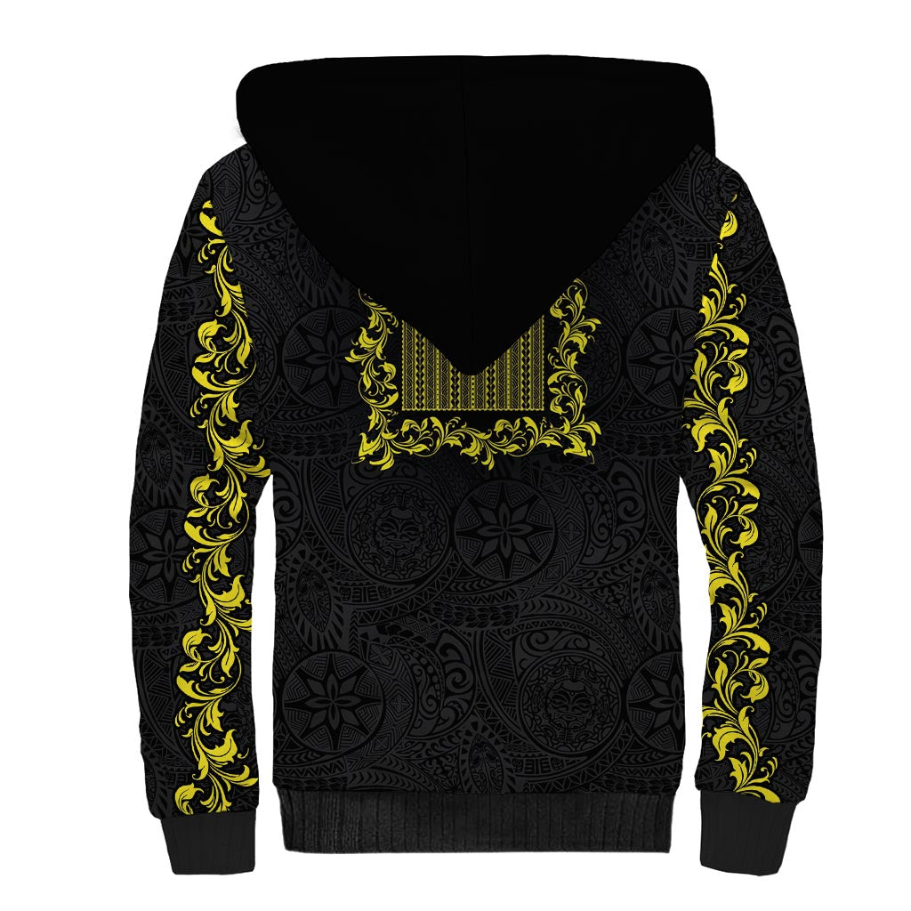 Philippines Polynesian Floral Pattern Sherpa Hoodie With Barong Tagalog Black Style LT03 - Polynesian Pride