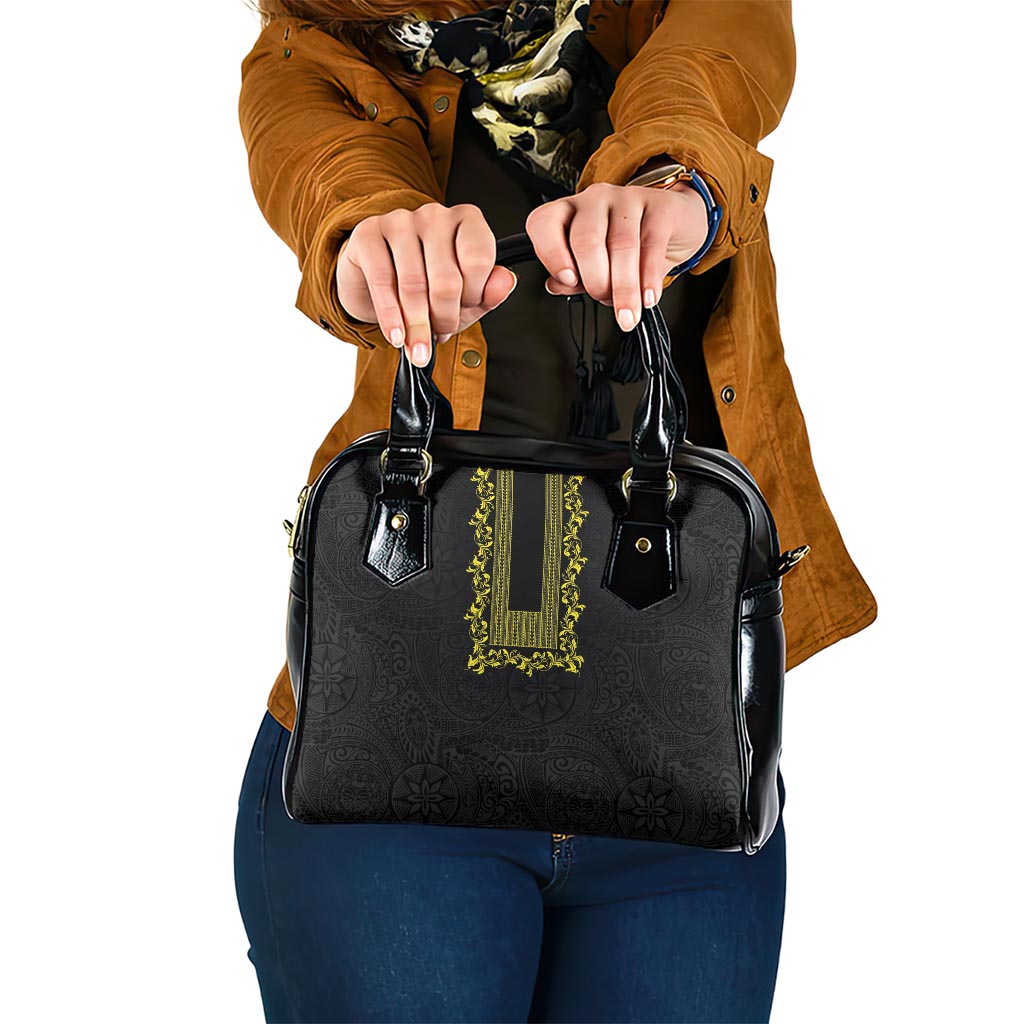 Philippines Polynesian Floral Pattern Shoulder Handbag With Barong Tagalog Black Style LT03 One Size Black - Polynesian Pride
