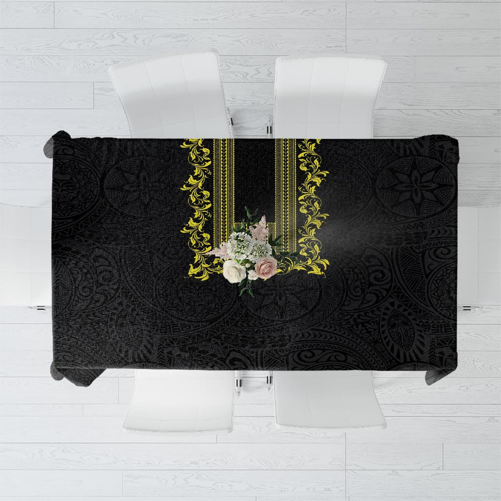 Philippines Polynesian Floral Pattern Tablecloth With Barong Tagalog Black Style