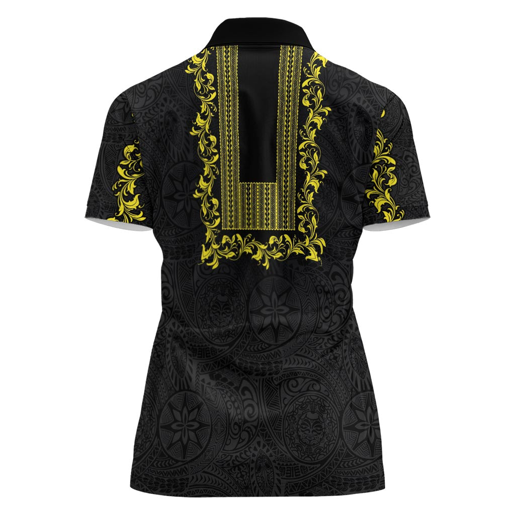 Philippines Polynesian Floral Pattern Women Polo Shirt With Barong Tagalog Black Style LT03 - Polynesian Pride